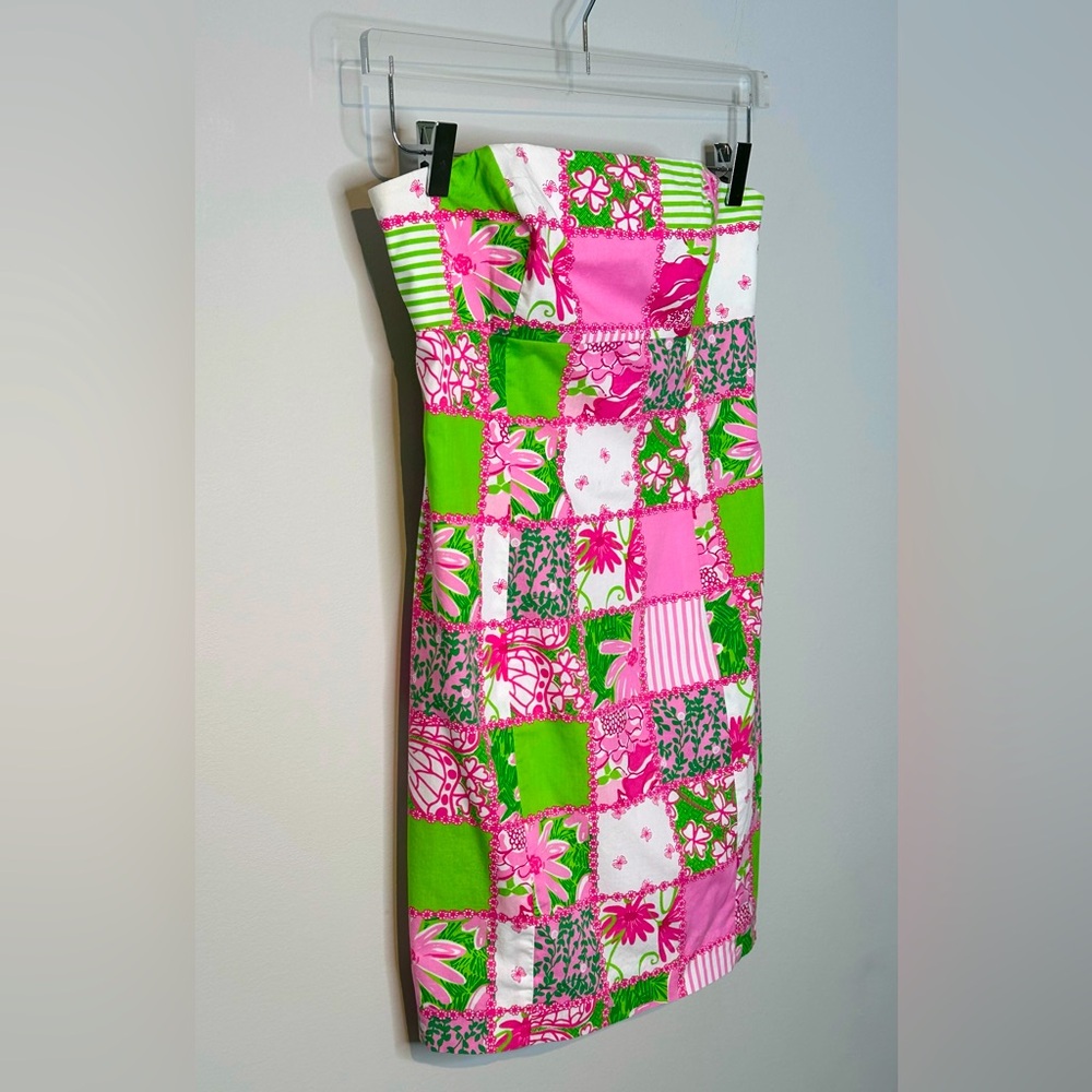 Lilly Pulitzer Strapless Patchwork Squares Pink G… - image 3